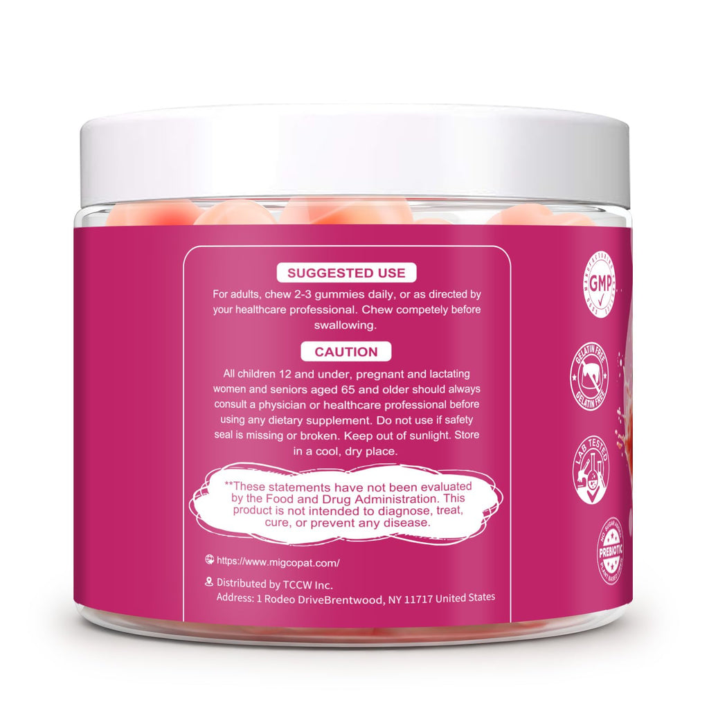 Migcopat 10G Fiber Gummies with Collagen Peptides, Hyaluronic Acid, Vitamin C, ACV, 30 Billion CFU Probiotics – Sugar Free Collagen Gummy for Skin, Hair & Nails – Digestive Health Support – 60 Cts - FENGGESTORE20