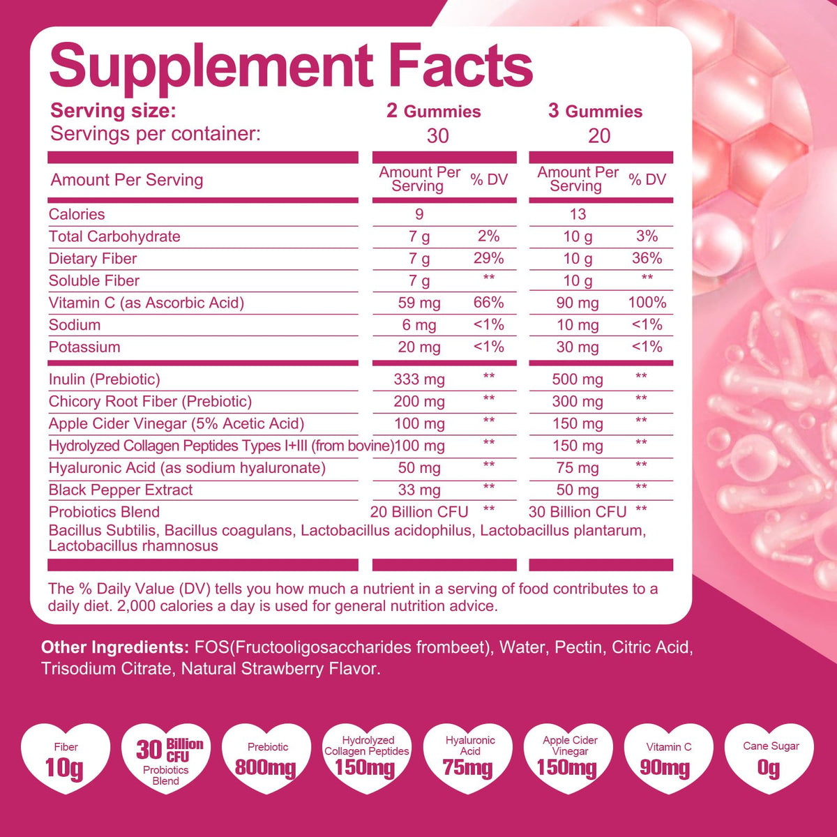Migcopat 10G Fiber Gummies with Collagen Peptides, Hyaluronic Acid, Vitamin C, ACV, 30 Billion CFU Probiotics – Sugar Free Collagen Gummy for Skin, Hair & Nails – Digestive Health Support – 60 Cts - FENGGESTORE20