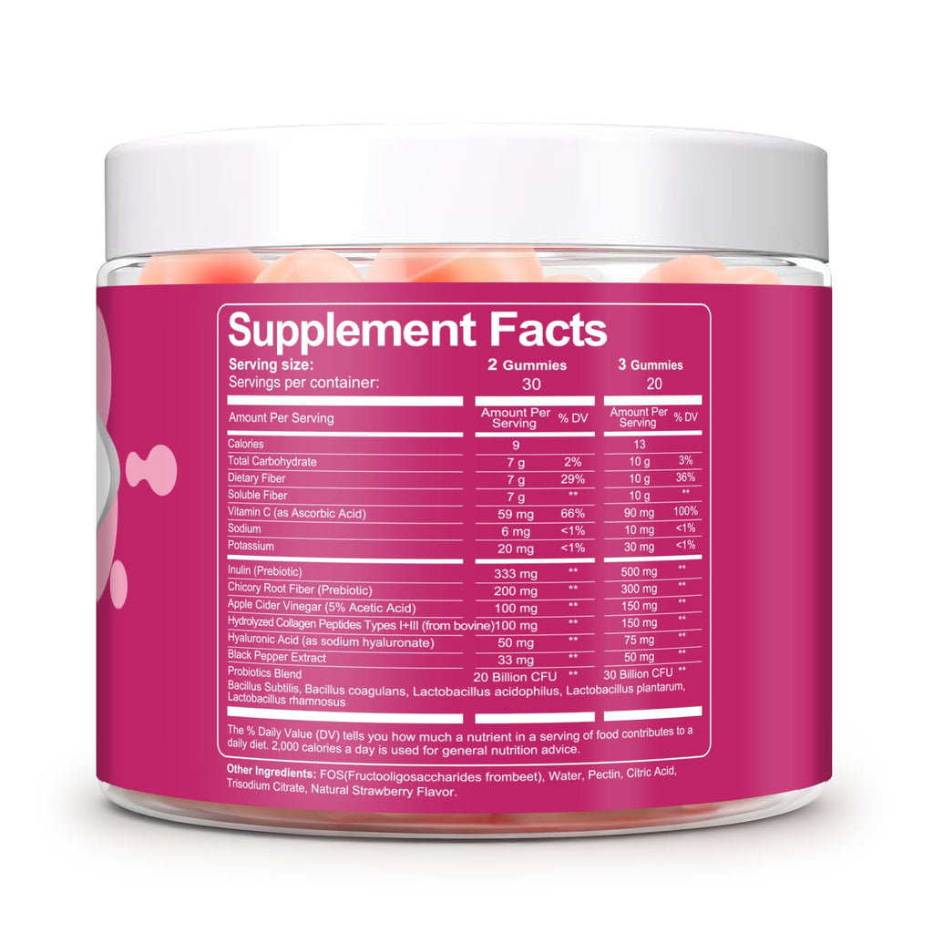 Migcopat 10G Fiber Gummies with Collagen Peptides, Hyaluronic Acid, Vitamin C, ACV, 30 Billion CFU Probiotics – Sugar Free Collagen Gummy for Skin, Hair & Nails – Digestive Health Support – 60 Cts - FENGGESTORE20