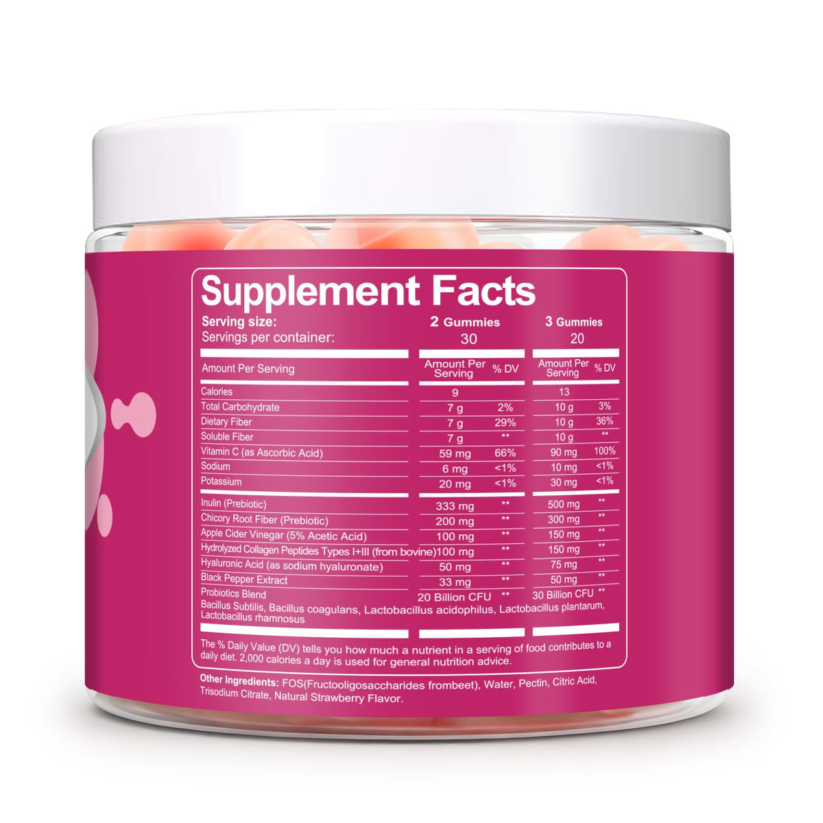 Migcopat 10G Fiber Gummies with Collagen Peptides, Hyaluronic Acid, Vitamin C, ACV, 30 Billion CFU Probiotics – Sugar Free Collagen Gummy for Skin, Hair & Nails – Digestive Health Support – 60 Cts - FENGGESTORE20