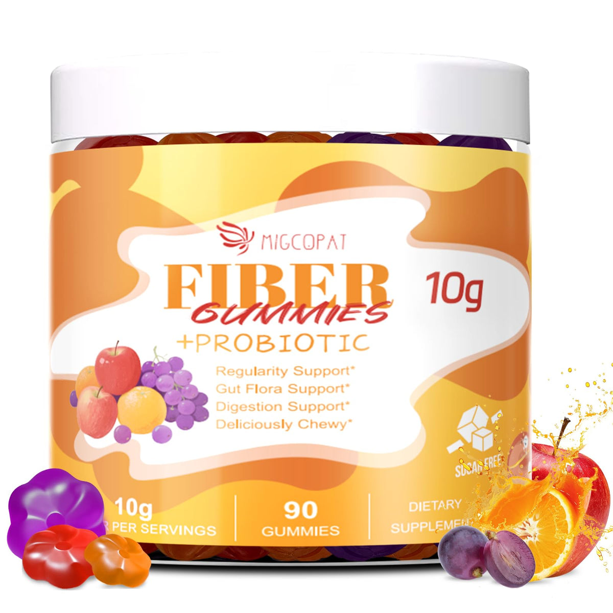Migcopat 10G Fiber Gummies with Probiotics, Fiber Supplement with 30 Billion CFU Probiotics Blend, ACV, Vitamin C, Inulin - Support Digestive Health - FENGGESTORE20
