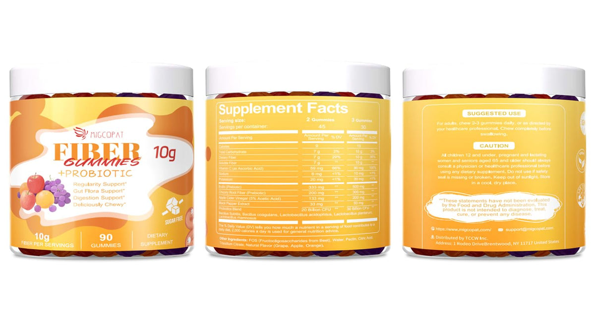 Migcopat 10G Fiber Gummies with Probiotics, Fiber Supplement with 30 Billion CFU Probiotics Blend, ACV, Vitamin C, Inulin - Support Digestive Health - FENGGESTORE20