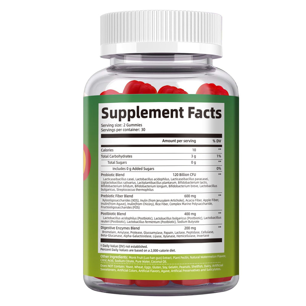 Migcopat Pre Post Probiotics Gummies, Probiotic Prebiotic Postbiotic Digestive Enzymes with Fiber, 120 Billion CFU Probiotics - Digestive Health - FENGGESTORE20