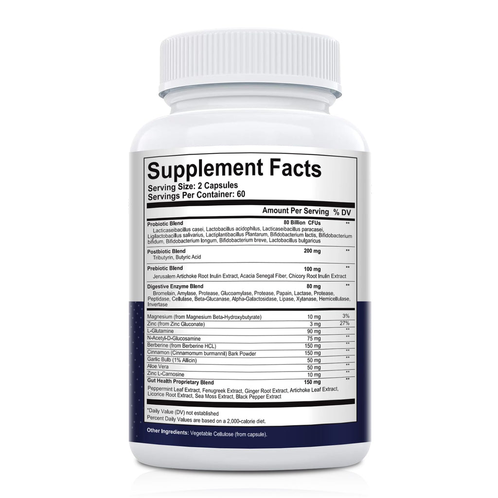 Migcopat Probiotic Prebiotic, Postbiotic & Digestive Enzymes for Digestive Health, 80 Billion CFU Probiotics Complete Gut Support with Berberine, Cinnamon, L-Glutamine - FENGGESTORE20