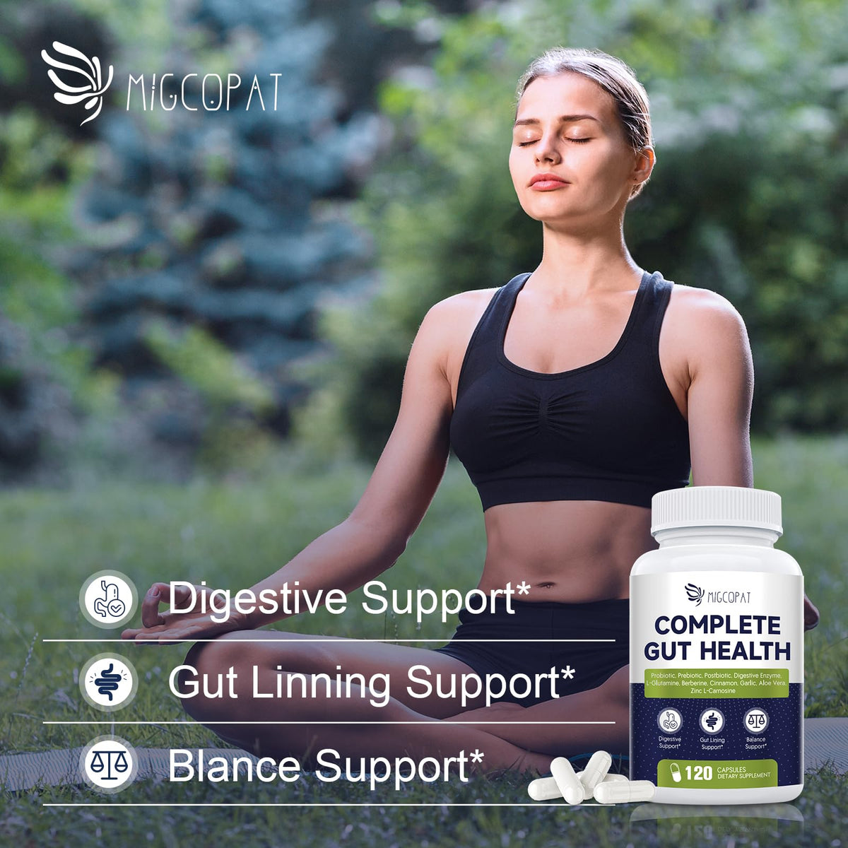 Migcopat Probiotic Prebiotic, Postbiotic & Digestive Enzymes for Digestive Health, 80 Billion CFU Probiotics Complete Gut Support with Berberine, Cinnamon, L-Glutamine - FENGGESTORE20