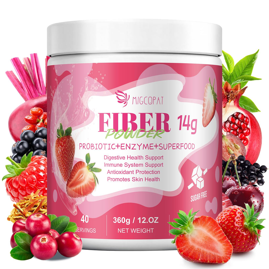 Migcopat Superfood Fiber Powder with Probiotics, Prebiotics, Digestive Enzymes, Vitamin C, Inulin, Magnesium, 14G Fiber Supplement for Digestive Support & Skin Health - FENGGESTORE20