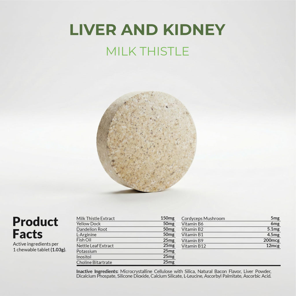 Milk Thistle for Dogs - 120 Chewable Tablets - Silymarin - Liver and Kidney Support with EPA & DHA - Detox - Liver Supplement for Dogs - FENGGESTORE20