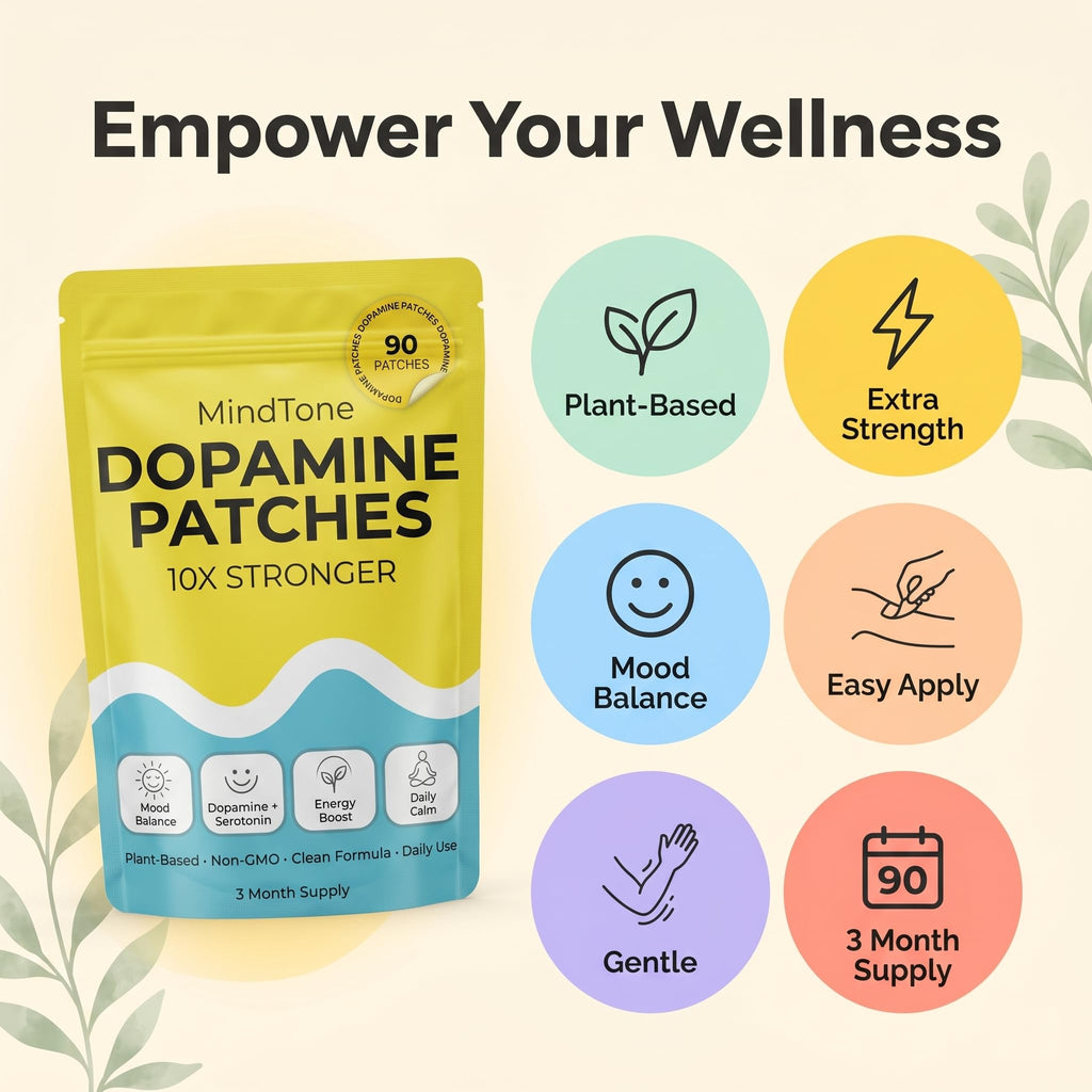MindTone Dopamine Patches Extra Strength – 90 Count Plant-Based Non-GMO Mood Support & Energy Patch – Dopamine & Serotonin Balance – Mood Balance Patch for Women & Men – 3 Month Supply - FENGGESTORE20