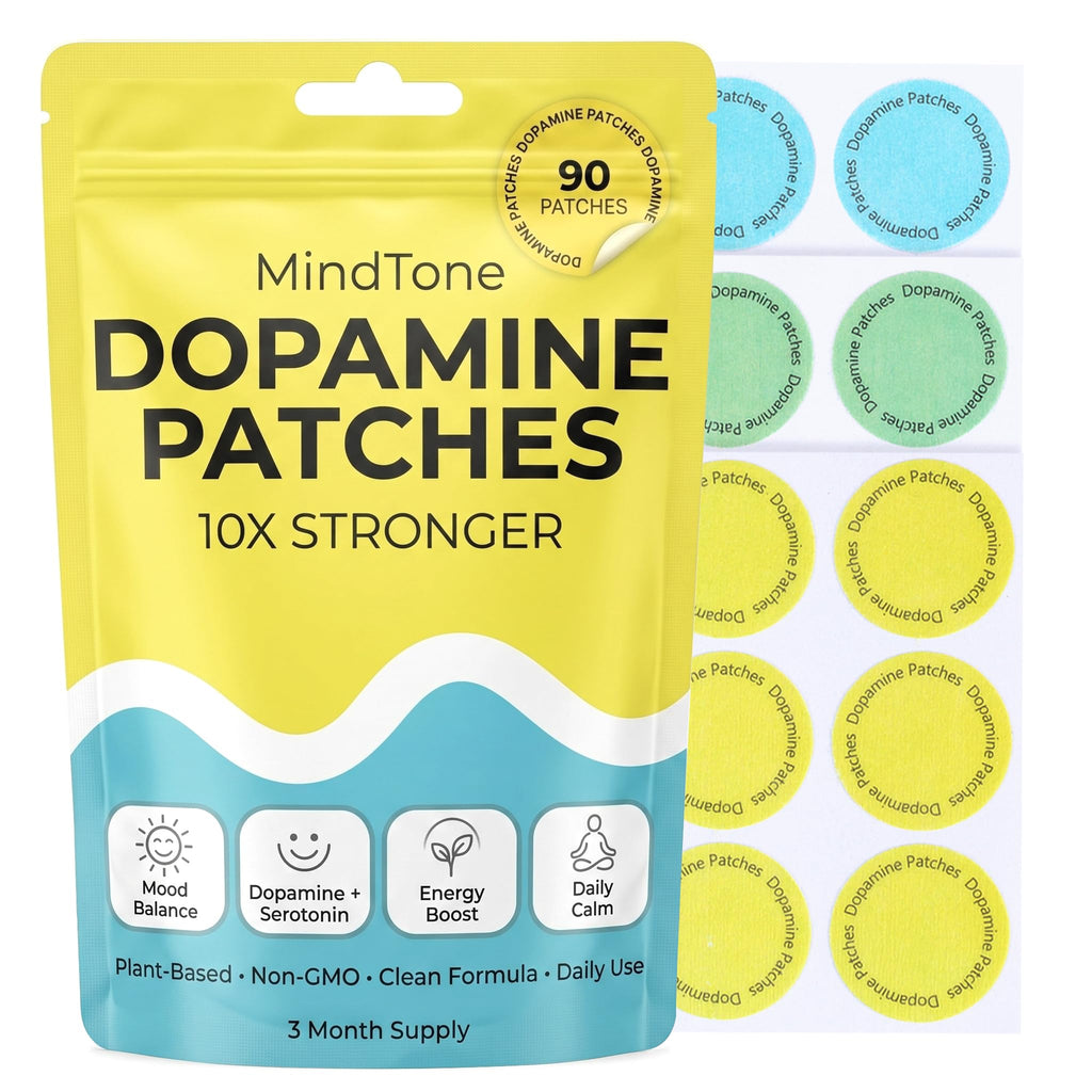 MindTone Dopamine Patches Extra Strength – 90 Count Plant-Based Non-GMO Mood Support & Energy Patch – Dopamine & Serotonin Balance – Mood Balance Patch for Women & Men – 3 Month Supply - FENGGESTORE20
