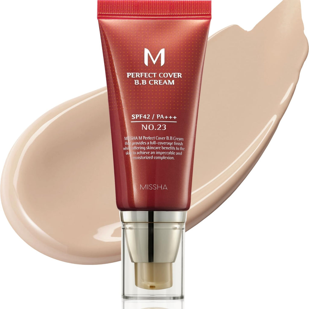 MISSHA M Perfect Cover BB Cream No.23 Natural Beige -Light/Medium with Cool/Neutral Undertone SPF 42 PA +++ 1.69 Fl Oz - Tinted Moisturizer for face with SPF - FENGGESTORE20