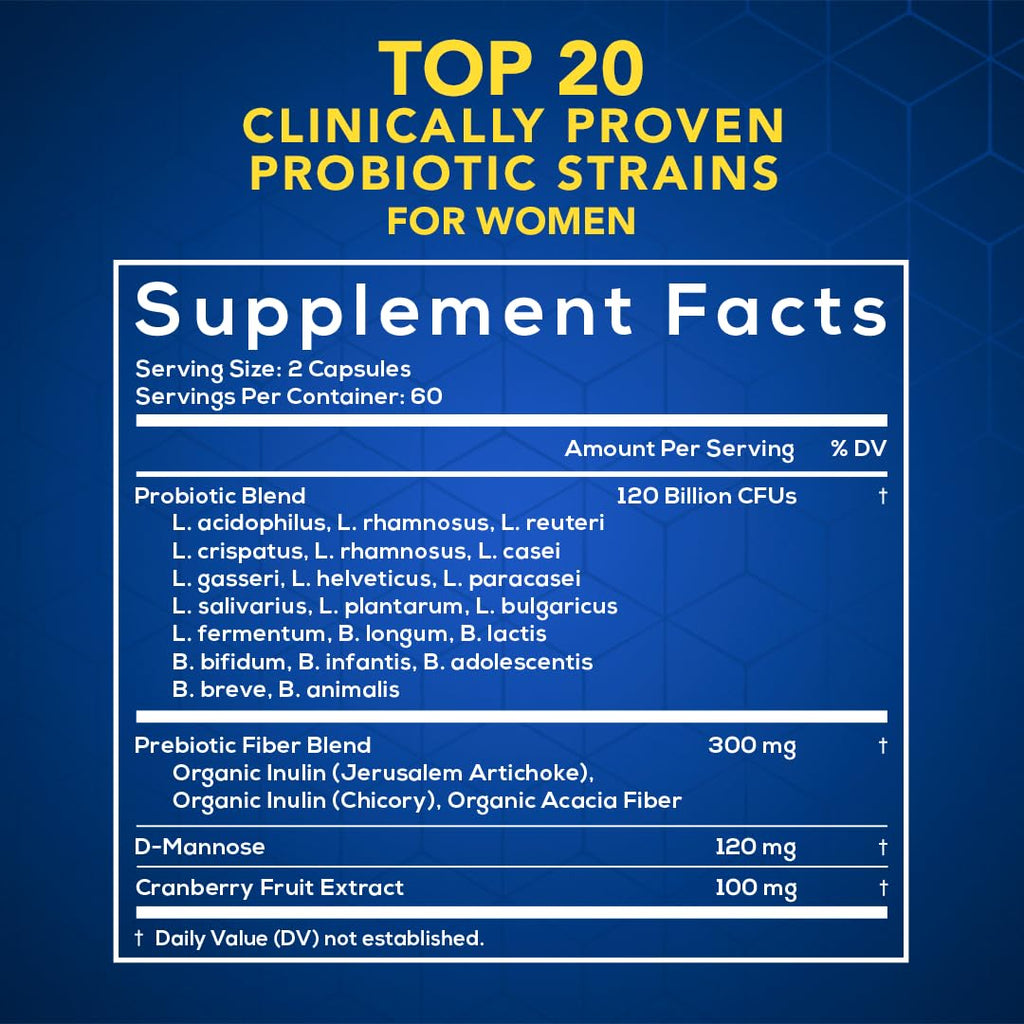 MOM NUTRIX Probiotic for Women - Vaginal, Gut, UT, pH Balance, Feminine & Digestive Health - Prebiotics with Probiotics, Cranberry, D-mannose - Bifidobacterium and Lactobacillus - 120 Capsules - FENGGESTORE20