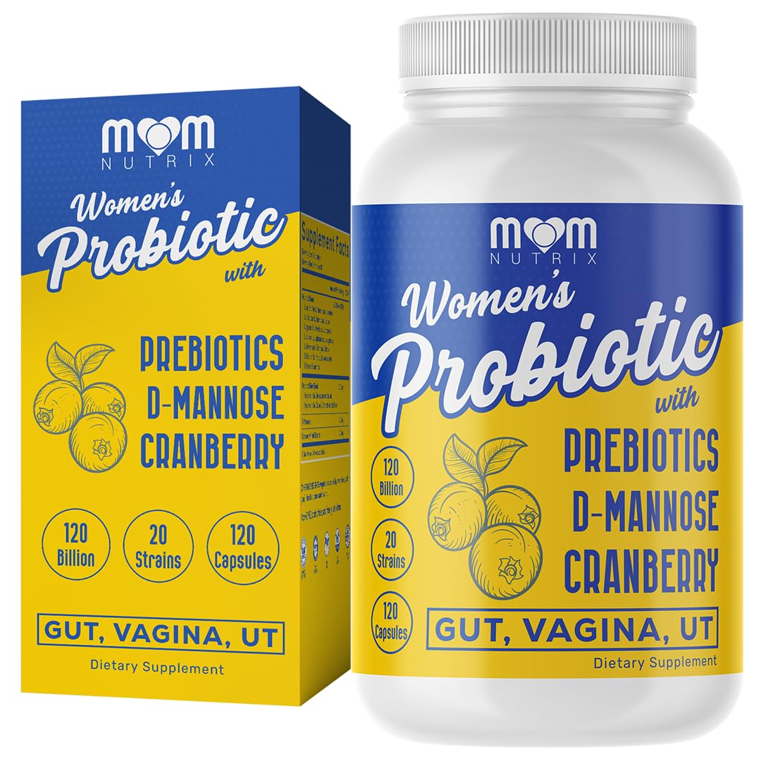 MOM NUTRIX Probiotic for Women - Vaginal, Gut, UT, pH Balance, Feminine & Digestive Health - Prebiotics with Probiotics, Cranberry, D-mannose - Bifidobacterium and Lactobacillus - 120 Capsules - FENGGESTORE20