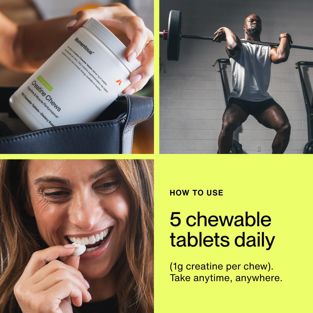 Momentous Creatine Chews - Creatine Monohydrate - Supports Strength, Lean Muscle, & Recovery for Men & Women - NSF Certified for Sport - 150 Chewable Tablets - Lemon Lime - FENGGESTORE20