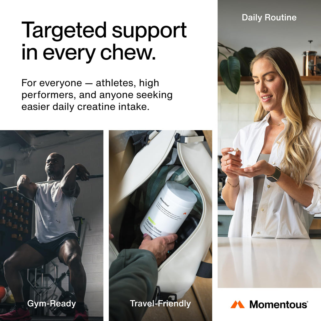 Momentous Creatine Chews - Creatine Monohydrate - Supports Strength, Lean Muscle, & Recovery for Men & Women - NSF Certified for Sport - 150 Chewable Tablets - Lemon Lime - FENGGESTORE20