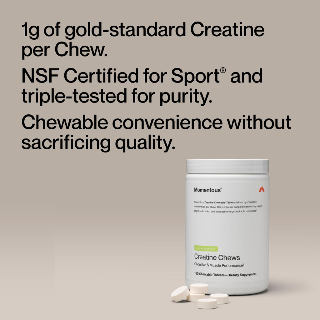 Momentous Creatine Chews - Creatine Monohydrate - Supports Strength, Lean Muscle, & Recovery for Men & Women - NSF Certified for Sport - 150 Chewable Tablets - Lemon Lime - FENGGESTORE20