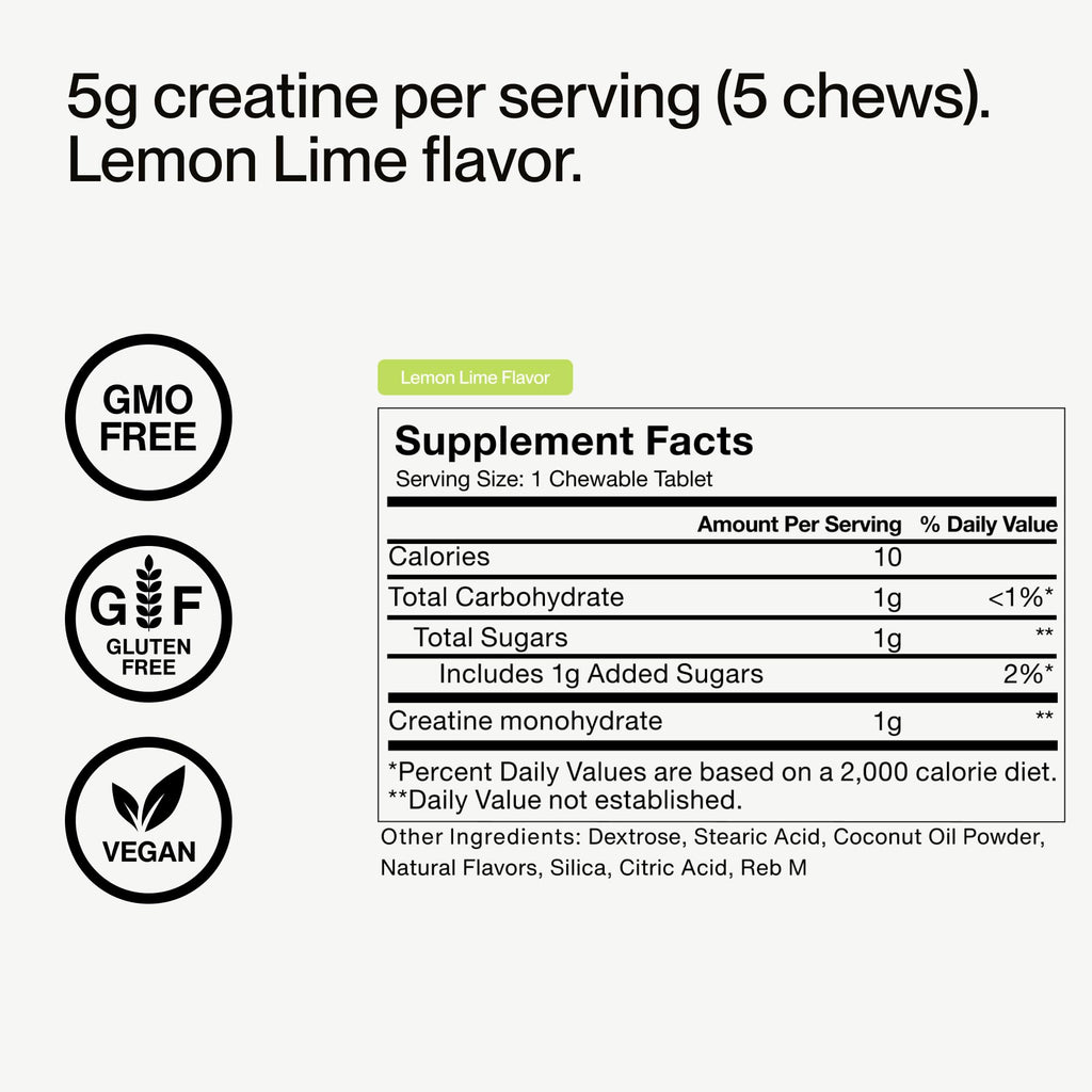 Momentous Creatine Chews - Creatine Monohydrate - Supports Strength, Lean Muscle, & Recovery for Men & Women - NSF Certified for Sport - 150 Chewable Tablets - Lemon Lime - FENGGESTORE20