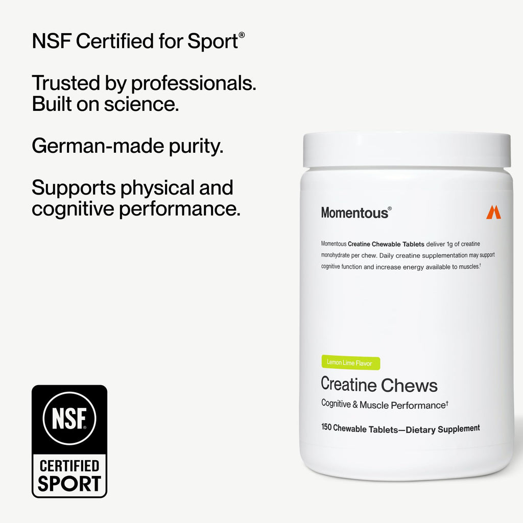 Momentous Creatine Chews - Creatine Monohydrate - Supports Strength, Lean Muscle, & Recovery for Men & Women - NSF Certified for Sport - 150 Chewable Tablets - Lemon Lime - FENGGESTORE20