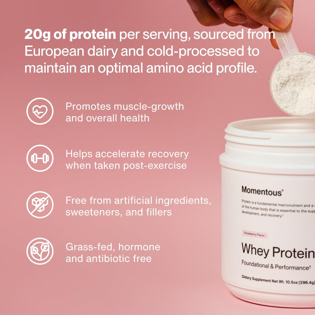 Momentous Essential Grass-Fed Whey Protein Powder - 20 g Whey Isolate Protein - NSF Certified for Sport - Gluten-Free - 12 Servings for Essential Everyday Use - FENGGESTORE20