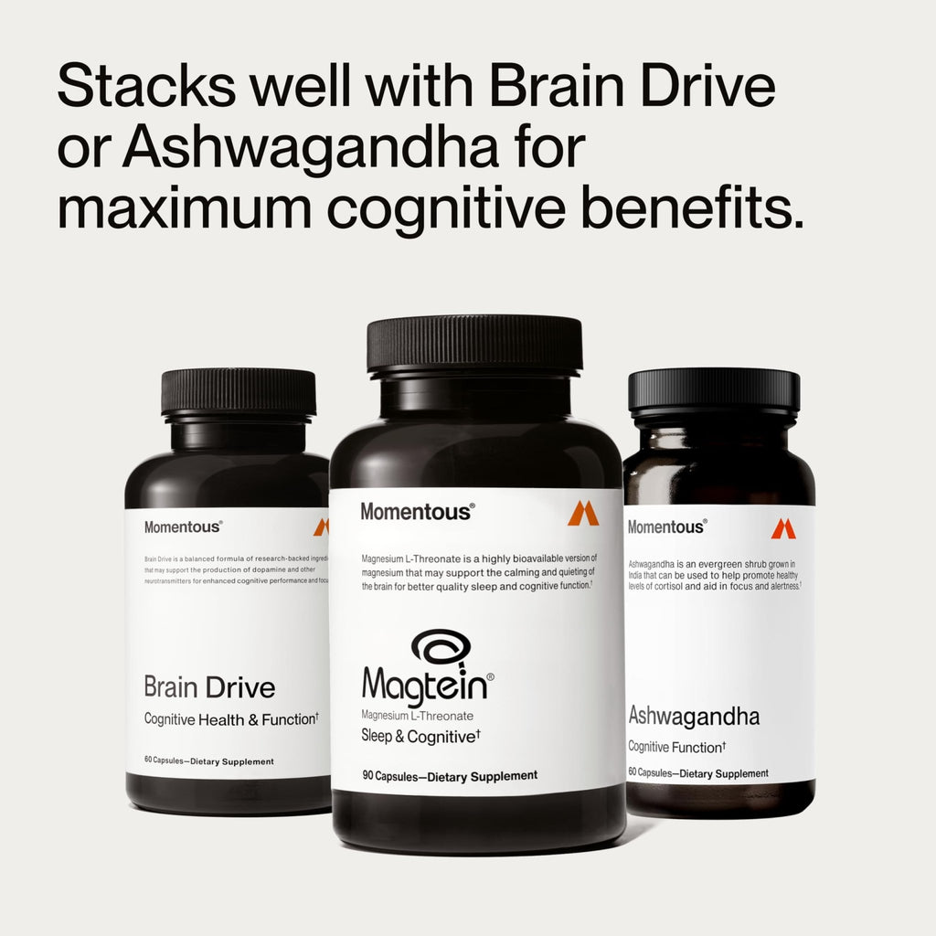 Momentous Magtein Magnesium L-Threonate - Brain & Rest Support Supplement - Boosts Cognitive Function & Sleep Quality - NSF Certified for Sport -145 mg - 30 Servings - FENGGESTORE20