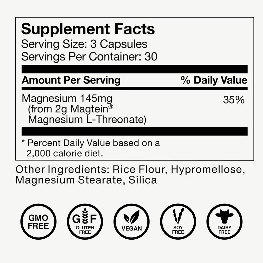 Momentous Magtein Magnesium L-Threonate - Brain & Rest Support Supplement - Boosts Cognitive Function & Sleep Quality - NSF Certified for Sport -145 mg - 30 Servings - FENGGESTORE20