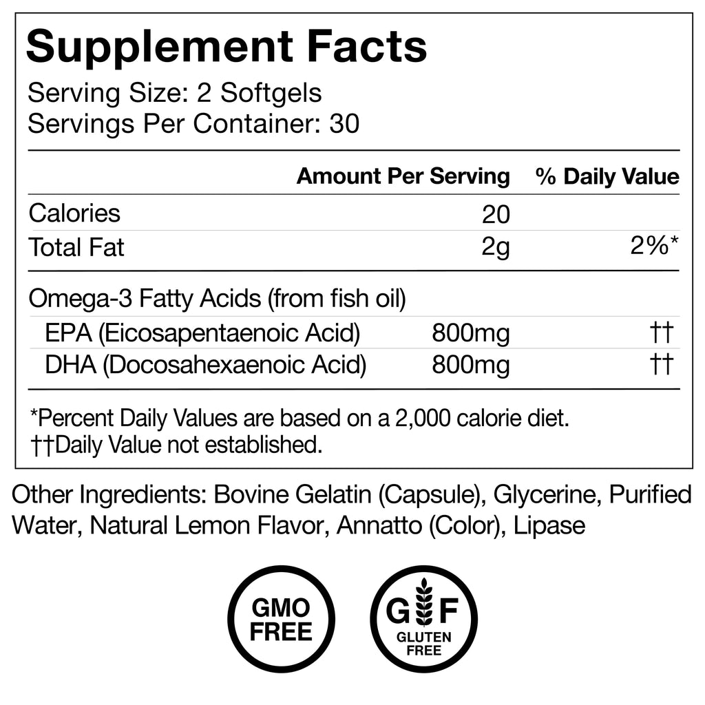 Momentous Omega-3 Fish Oil - High-Potency EPA & DHA Supplement for Men & Women - Supports Heart, Joint, & Brain Health - NSF Certified for Sport - Non-GMO - Gluten-Free - 1,600 mg - 30 Servings - FENGGESTORE20