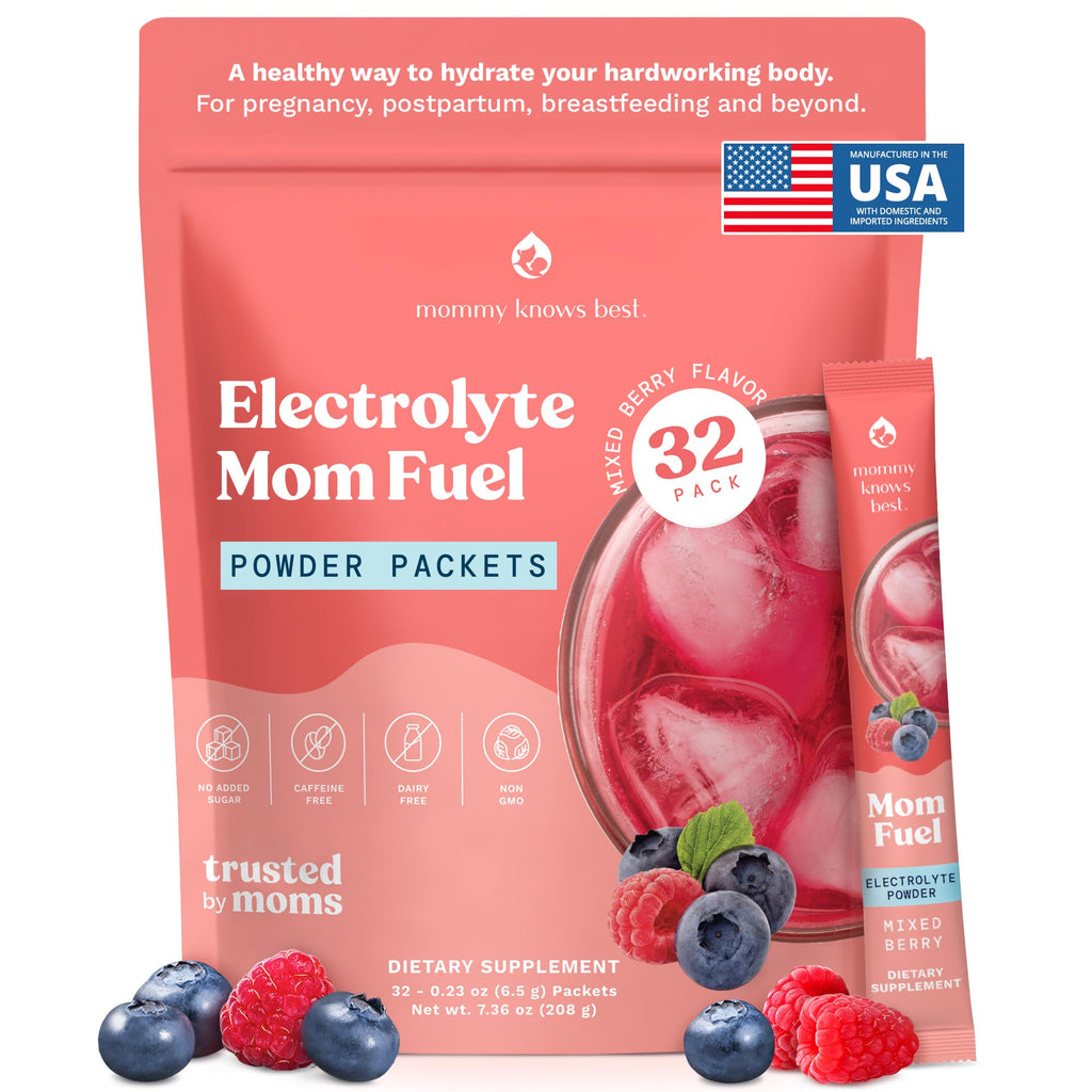 Mommy Knows Best Mom Fuel Electrolyte Drink Mix for Moms, Hydration Support - for Pregnancy, Prenatal, Electrolytes + Trace Minerals, Lactation Drink Mix Supplement (32 Count) - FENGGESTORE20