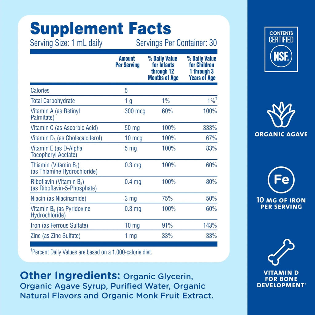 Mommy's Bliss Baby Multivitamin + Iron, Daily Essential Baby Vitamins for Immune Support, Healthy Growth & Bone Development, Age 2 Months+, 30 ml - FENGGESTORE20