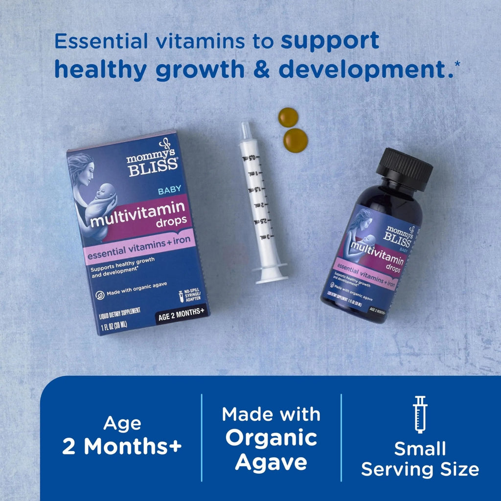 Mommy's Bliss Baby Multivitamin + Iron, Daily Essential Baby Vitamins for Immune Support, Healthy Growth & Bone Development, Age 2 Months+, 30 ml - FENGGESTORE20