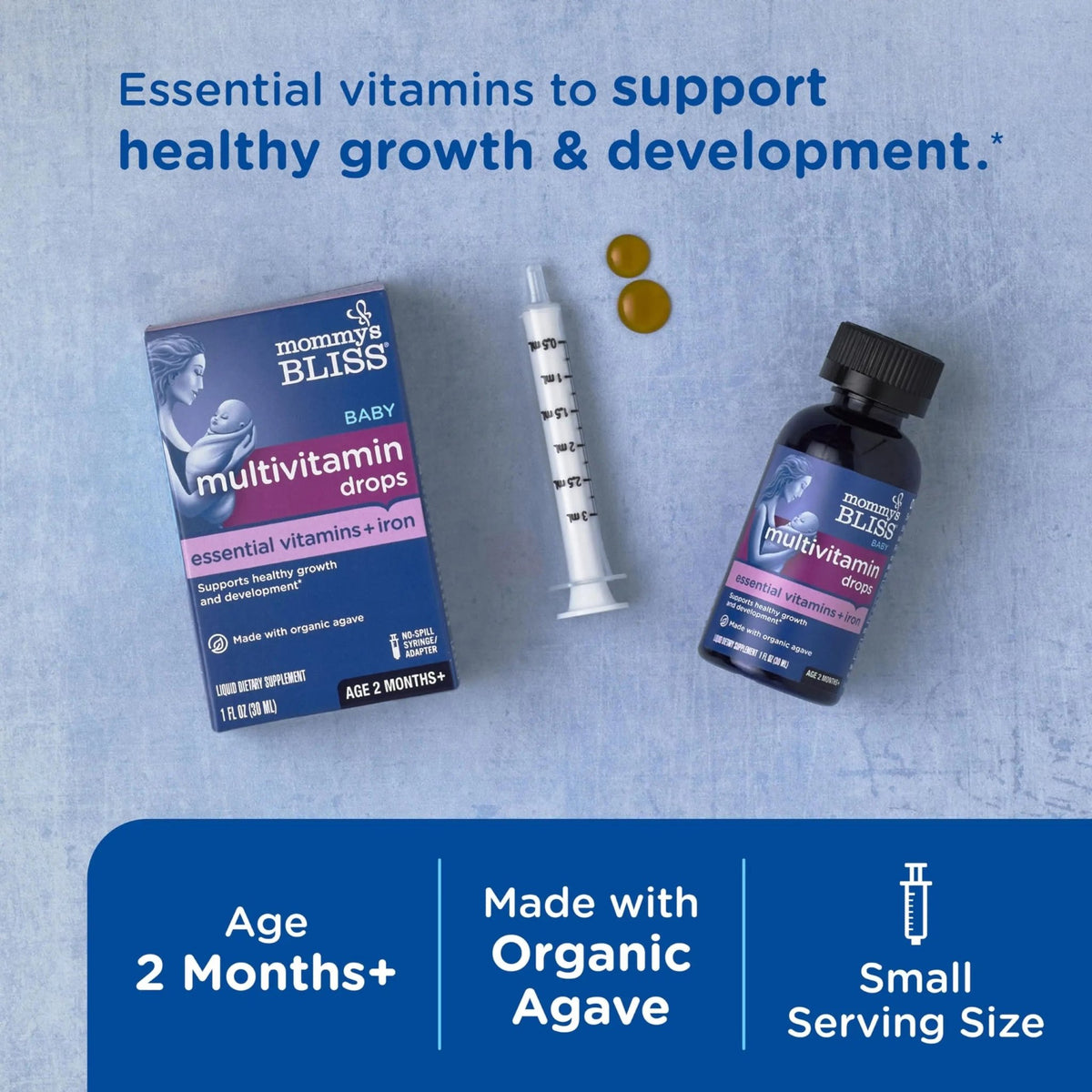 Mommy's Bliss Baby Multivitamin + Iron, Daily Essential Baby Vitamins for Immune Support, Healthy Growth & Bone Development, Age 2 Months+, 30 ml - FENGGESTORE20
