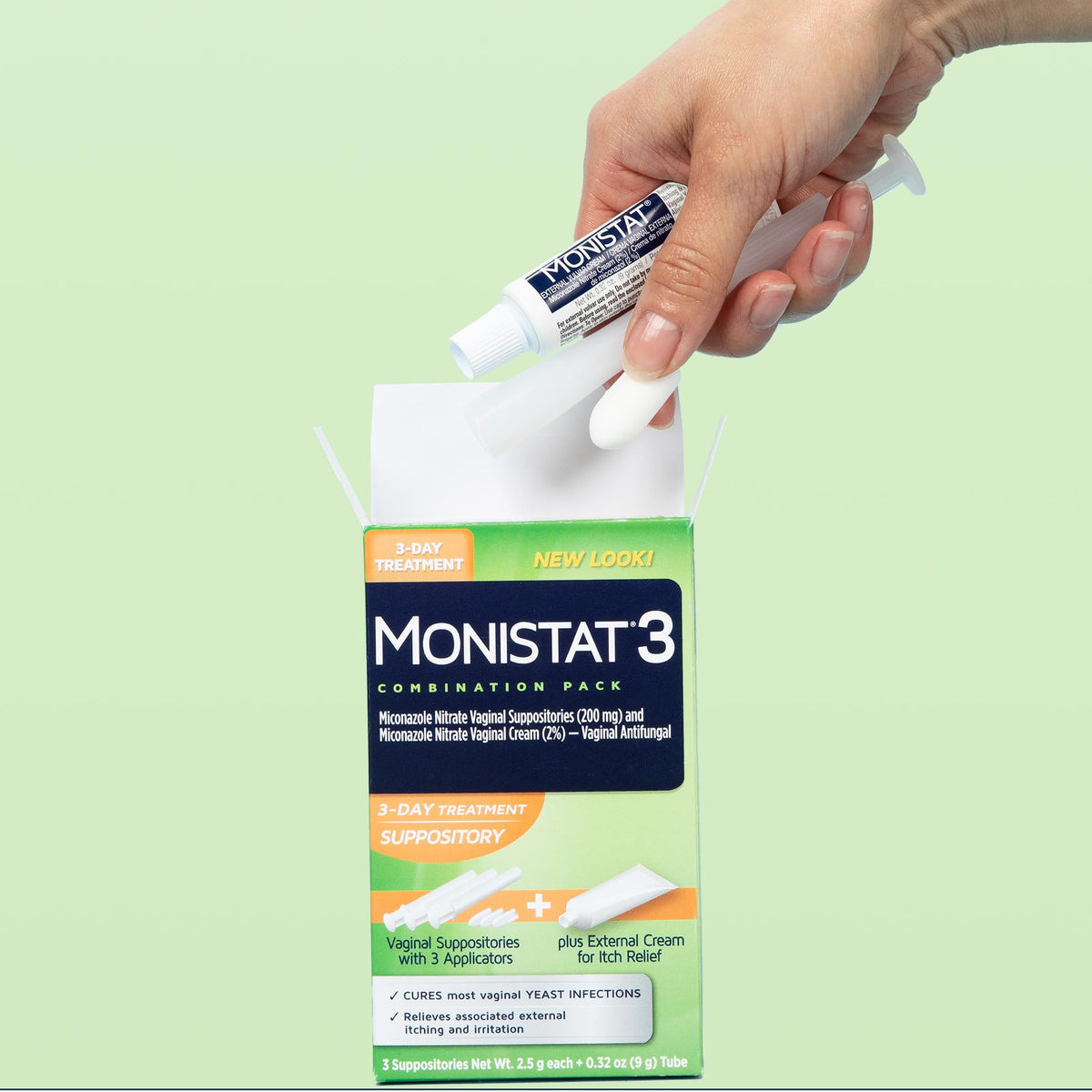 Monistat 3-Day Yeast Infection Treatment for Women, 3 Miconazole Vaginal Suppositories & External Itch Relief Cream (9g Tube) Combo Pack - FENGGESTORE20