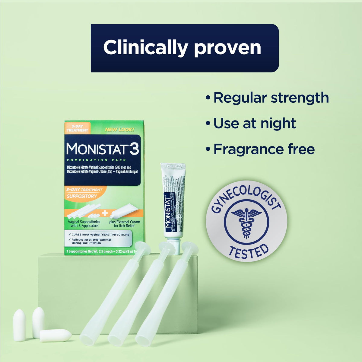 Monistat 3-Day Yeast Infection Treatment for Women, 3 Miconazole Vaginal Suppositories & External Itch Relief Cream (9g Tube) Combo Pack - FENGGESTORE20