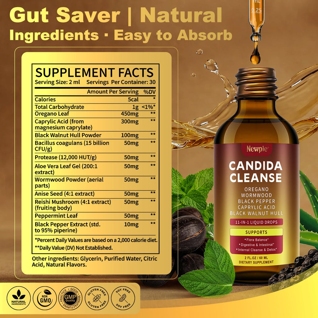 Montorchid Candida Cleanse & Parasite Cleanse Detox | Black Pepper-Boosted Triple-Targeting Formula with Caprylic Acid, Oregano, Black Walnut - FENGGESTORE20