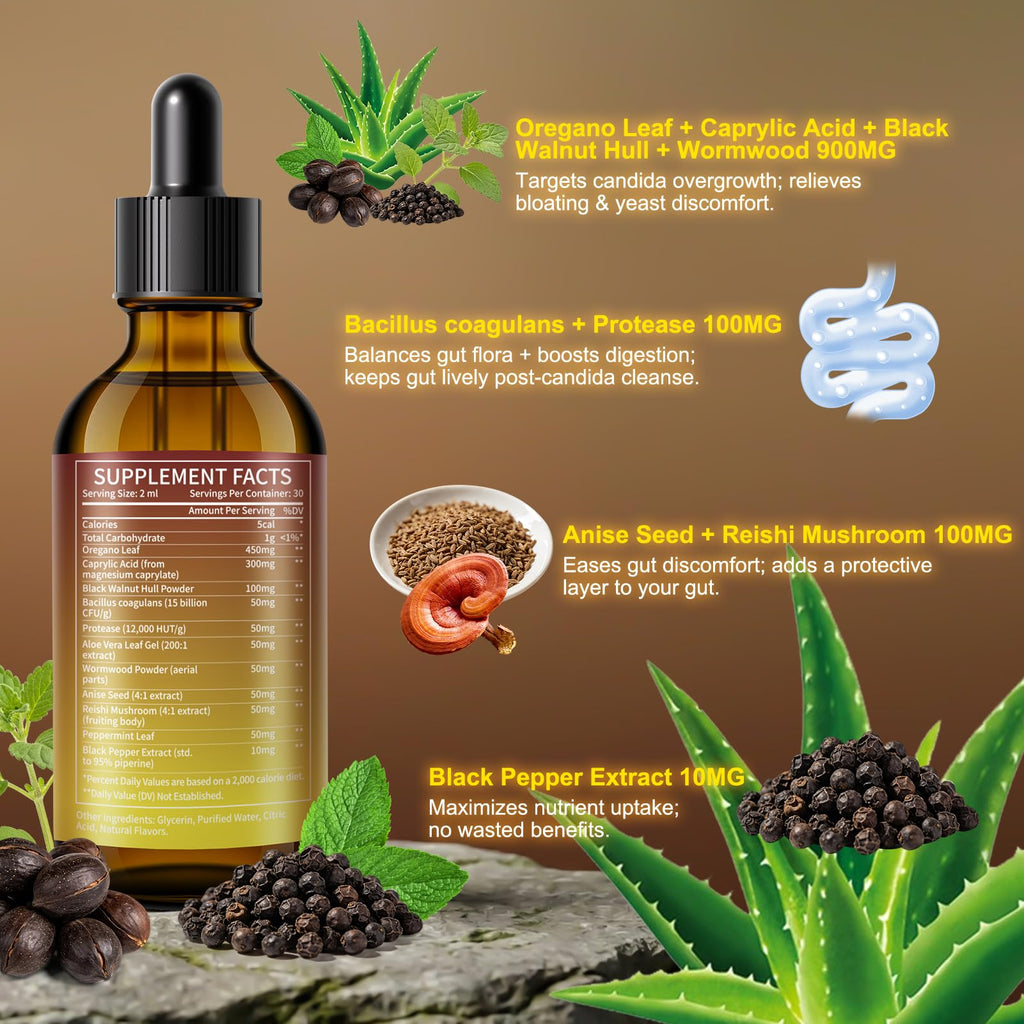 Montorchid Candida Cleanse & Parasite Cleanse Detox | Black Pepper-Boosted Triple-Targeting Formula with Caprylic Acid, Oregano, Black Walnut - FENGGESTORE20
