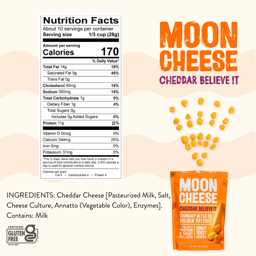 Moon Cheese Cheddar Believe It, 10 Ounce, 2-Pack, Crunchy, Protein-Rich Cheese Snack, Keto Friendly, 100% Real Cheese - FENGGESTORE20