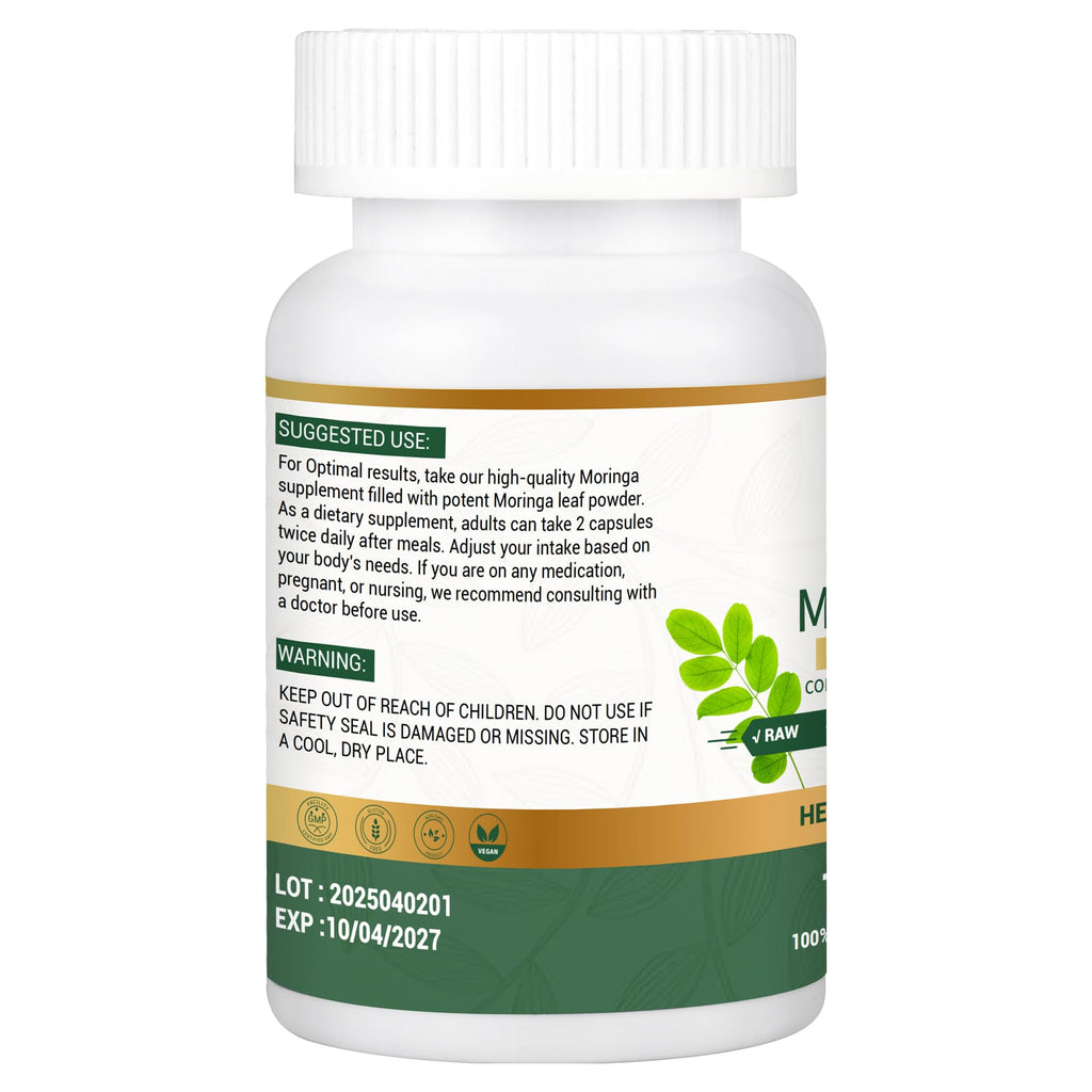 Moringa Capsules, Moringa Pure Capsules For Energy, Immune Support, Gut Health & Powerful Green Superfood, Rich In Antioxidants, Essential Vitamins & Amino Acids - FENGGESTORE20