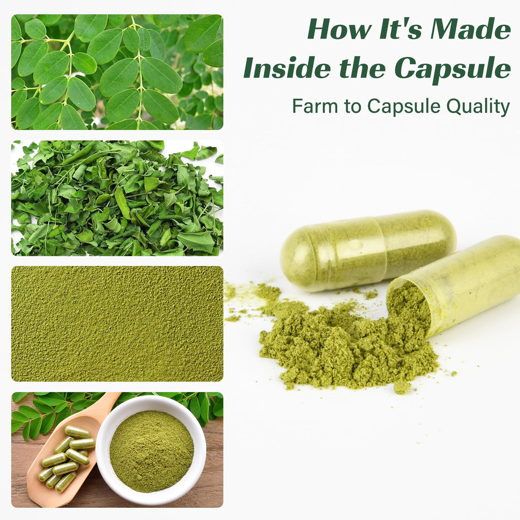 Moringa Capsules, Moringa Pure Capsules For Energy, Immune Support, Gut Health & Powerful Green Superfood, Rich In Antioxidants, Essential Vitamins & Amino Acids - FENGGESTORE20