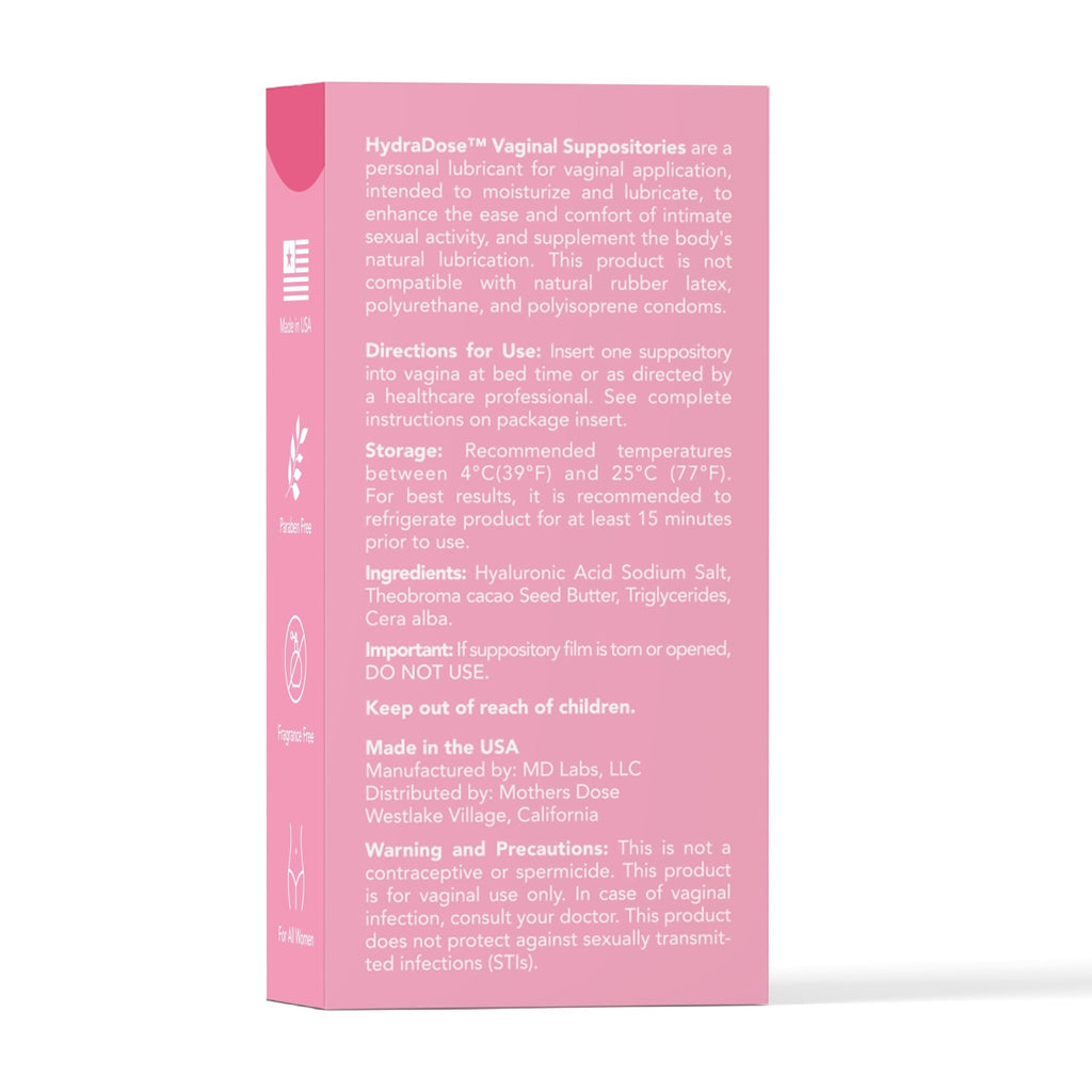 Mother's Dose Hyaluronic Acid Suppository HydraDose- Hormone Free Moisturizer for Vaginal Dryness-USA Made in an FDA Registered Facility, 1 Month Supply- 10 Inserts - FENGGESTORE20