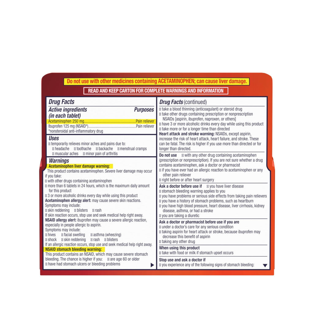 Motrin Dual Action with Tylenol, Ibuprofen & Acetaminophen Fast-Acting, Long Lasting Pain Reliever for Minor Aches & Pains, Ibuprofen (NSAID) 125 mg & Acetaminophen 250 mg, 120 ct - FENGGESTORE20