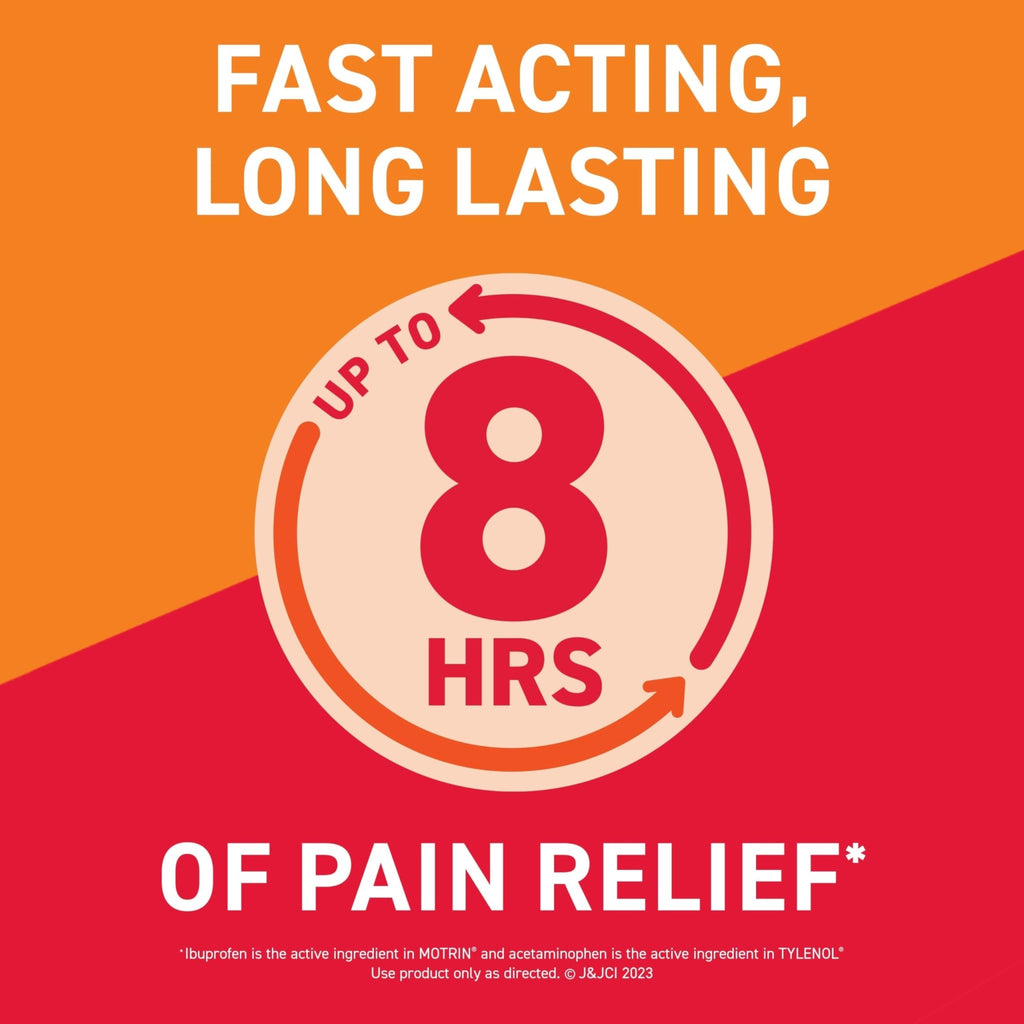 Motrin Dual Action with Tylenol, Ibuprofen & Acetaminophen Fast-Acting, Long Lasting Pain Reliever for Minor Aches & Pains, Ibuprofen (NSAID) 125 mg & Acetaminophen 250 mg, 120 ct - FENGGESTORE20