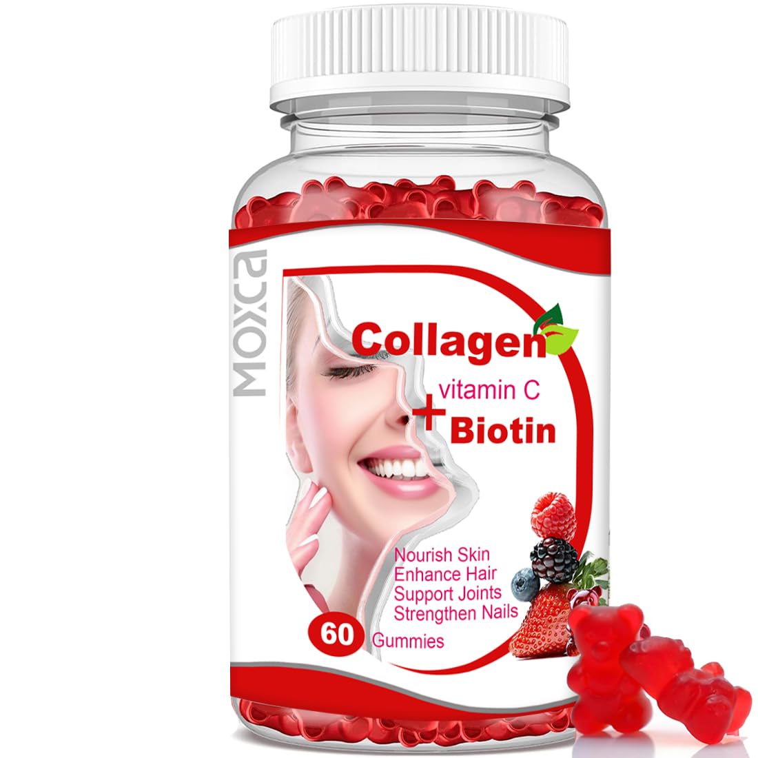 Moxca Hydrolyzed Marine Collagen Gummies for Women | Vegan Collagen Support with Biotin, Vitamins C & E | Daily Beauty Supplement for Hair, Skin & Nails | Natural Fruit Flavor, Clean Formula - FENGGESTORE20