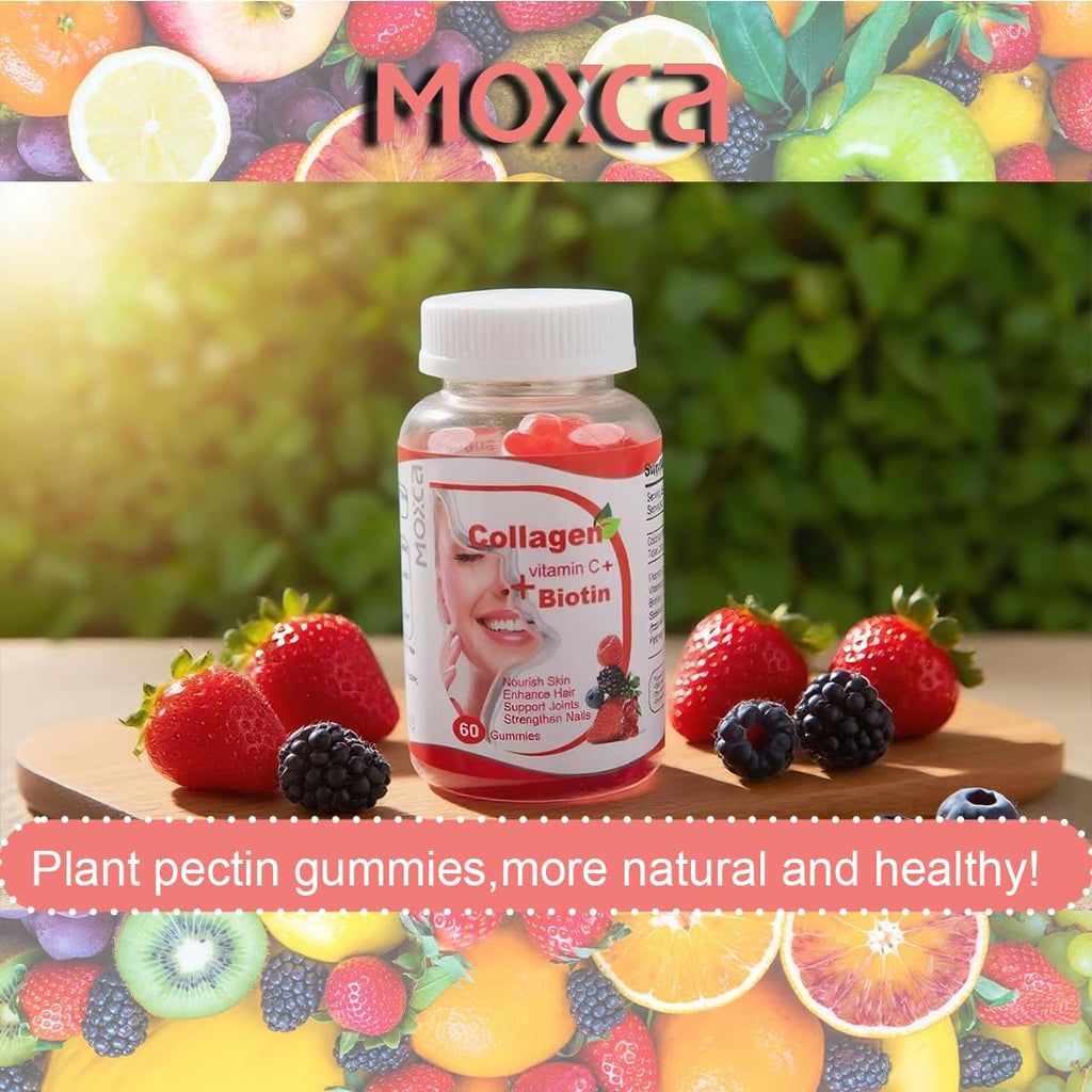 Moxca Hydrolyzed Marine Collagen Gummies for Women | Vegan Collagen Support with Biotin, Vitamins C & E | Daily Beauty Supplement for Hair, Skin & Nails | Natural Fruit Flavor, Clean Formula - FENGGESTORE20