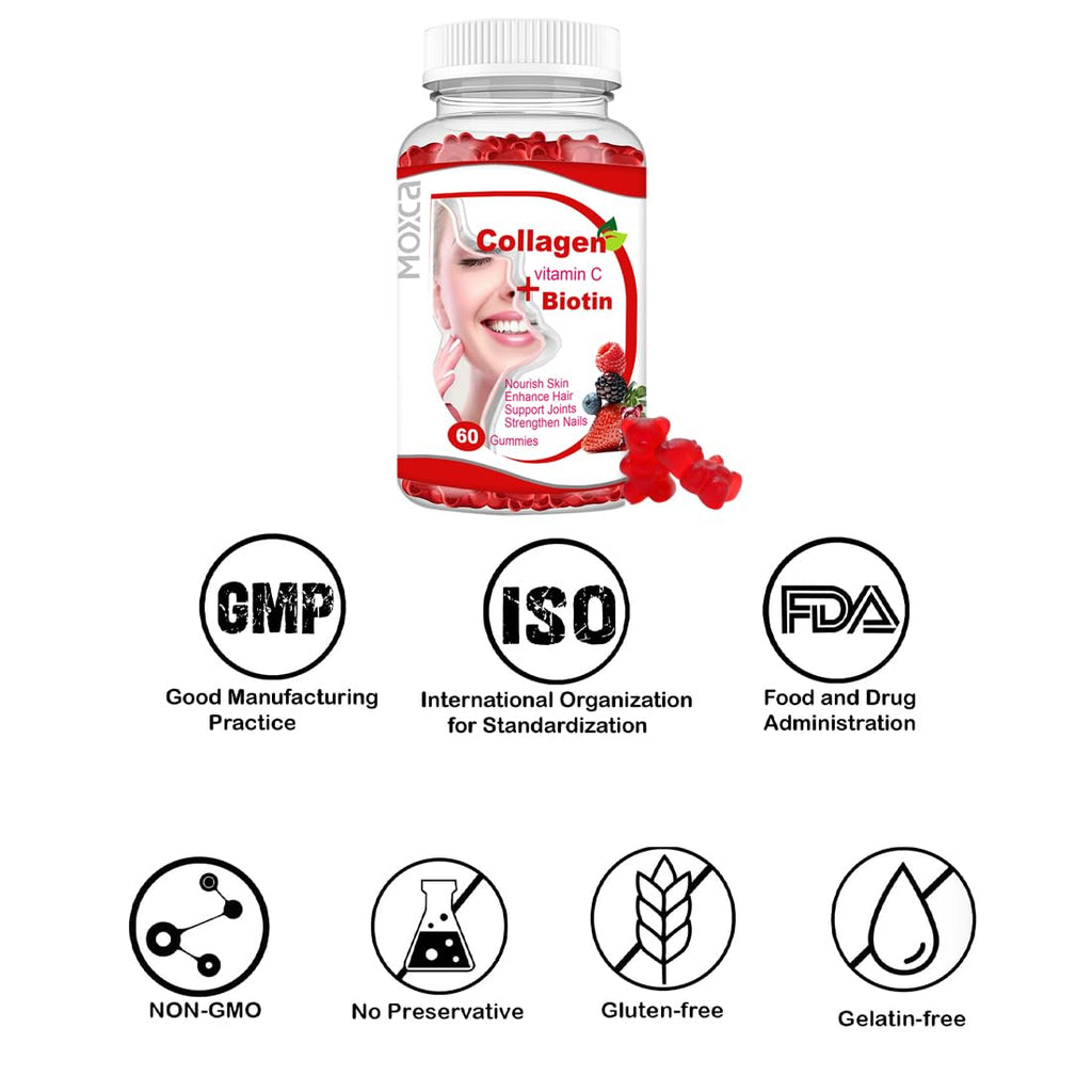 Moxca Hydrolyzed Marine Collagen Gummies for Women | Vegan Collagen Support with Biotin, Vitamins C & E | Daily Beauty Supplement for Hair, Skin & Nails | Natural Fruit Flavor, Clean Formula - FENGGESTORE20