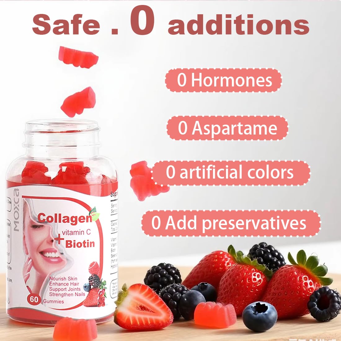 Moxca Hydrolyzed Marine Collagen Gummies for Women | Vegan Collagen Support with Biotin, Vitamins C & E | Daily Beauty Supplement for Hair, Skin & Nails | Natural Fruit Flavor, Clean Formula - FENGGESTORE20