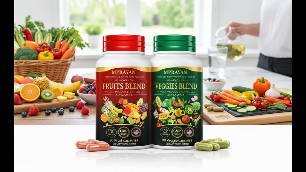 MPRAYAN Fruits and Veggies Capsules - 90 Fruits + 90 Veggies - Whole Food Superfood Supplement - Daily Greens Vitamins & Minerals - Plant Based Nutrition - Vegan Non-GMO - 180 Capsules - FENGGESTORE20