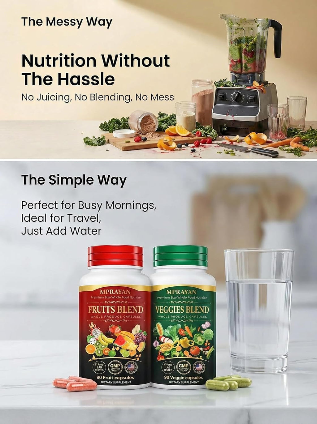 MPRAYAN Fruits and Veggies Capsules - 90 Fruits + 90 Veggies - Whole Food Superfood Supplement - Daily Greens Vitamins & Minerals - Plant Based Nutrition - Vegan Non-GMO - 180 Capsules - FENGGESTORE20