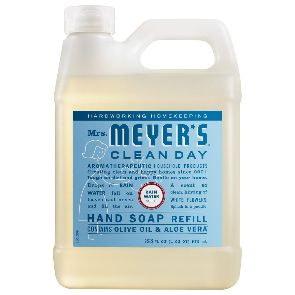 MRS. MEYER'S CLEAN DAY Hand Soap Refill, Rain Water Scent, 33 Fl Oz Bottle - FENGGESTORE20
