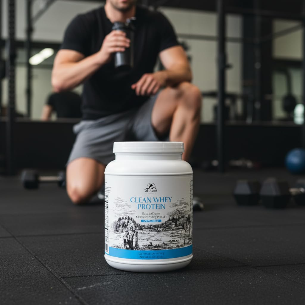 Mt. Capra Clean Whey Protein | Grass-Fed Undenatured Goat Whey Protein Powder | 24 g Protein Per Serving, All Natural, Non-GMO, High in Branch Chain Amino Acids | Unsweetened | 15 Servings - 16 oz - FENGGESTORE20