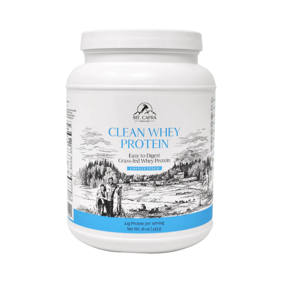 Mt. Capra Clean Whey Protein | Grass-Fed Undenatured Goat Whey Protein Powder | 24 g Protein Per Serving, All Natural, Non-GMO, High in Branch Chain Amino Acids | Unsweetened | 15 Servings - 16 oz - FENGGESTORE20