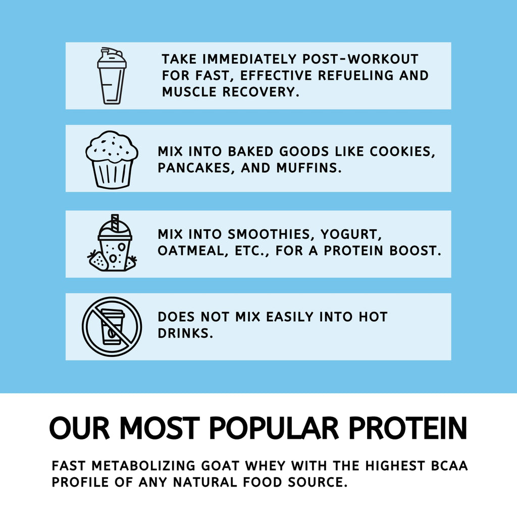 Mt. Capra Clean Whey Protein | Grass-Fed Undenatured Goat Whey Protein Powder | 24 g Protein Per Serving, All Natural, Non-GMO, High in Branch Chain Amino Acids | Unsweetened | 15 Servings - 16 oz - FENGGESTORE20