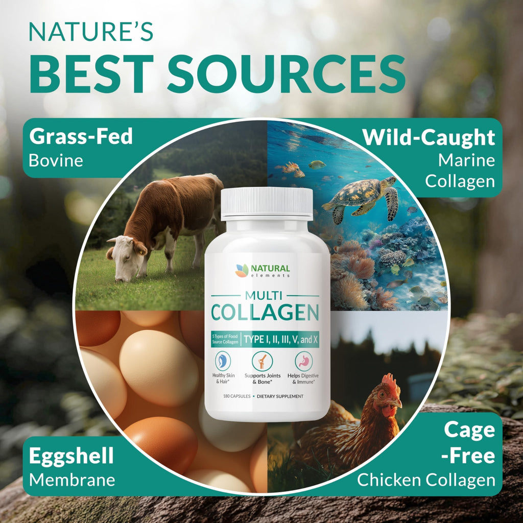 Multi Collagen 180 Protein Capsules - Type I, II, III, V, X Collagen Pills - Proprietary Blend of Eggshell, Chicken, Wild Fish & Grass-Fed - FENGGESTORE20